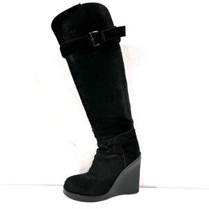 Ann Demeulemeester Tall Pony Hair Black Wedge Boots Runway F/W 2008 SZ 7.5/8